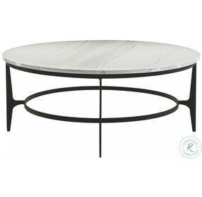 Avondale Blackened And White Marble Round Metal Cocktail Table