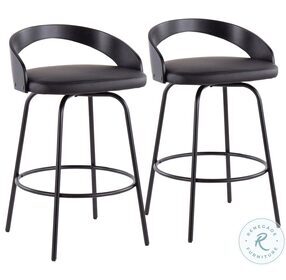 Grotto Black PU And Black Steel Swivel Counter Height Stool Set of 2