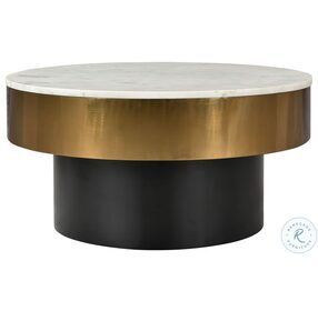 Dado White And Black Marble With Brass Rim Coffee Table