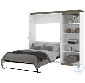 Orion White And Walnut Grey 88" Full Murphy Bed With Shelving Unit