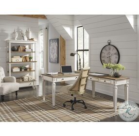 Realyn White And Brown Home Office L-Shaped Home Office Set