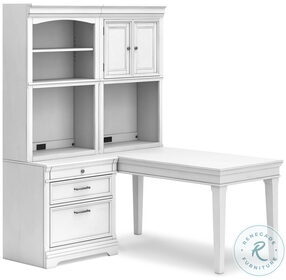 Kanwyn Whitewash Desk With Single Bookcase And Hutch