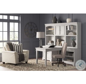 Kanwyn Whitewash Home Office Set With Single Bookcase And Hutch