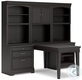 Beckincreek Black Desk With Double Bookcase And Hutch