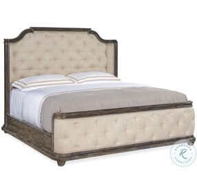 Traditions Beige And Rich Brown California King upholstered Panel Bed