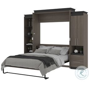 Orion Bark Gray And Graphite 104" Queen Murphy Bed With Narrow Storage Solutions