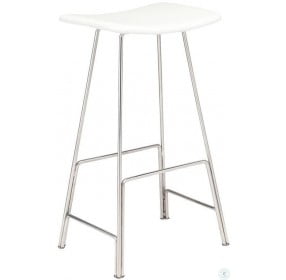 Kirsten White Leather Counter Height Stool with Polished Legs
