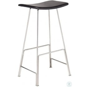 Kirsten Black Leather Counter Height Stool with Polished Legs