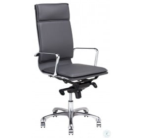Carlo Dark Grey Naugahyde and Silver Metal High Back Office Chair