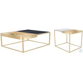 Corbett Black Wood Vein And Gold Occasional Table Set