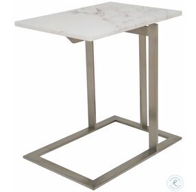Dell White Stone and Silver Metal Side Table