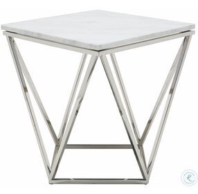 Jasmine White Stone and Silver Metal Side Table
