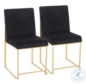 Fuji Black High Back Velvet And Gold Metal Dining Chair Set Of 2