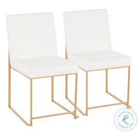 Fuji White High Back Velvet And Gold Metal Dining Chair Set Of 2