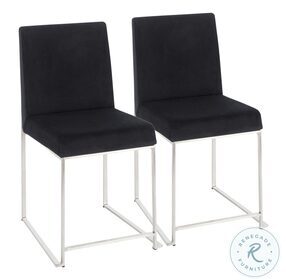 Fuji Black High Back Velvet And Brushed Stainless Steel Dining Chair Set Of 2