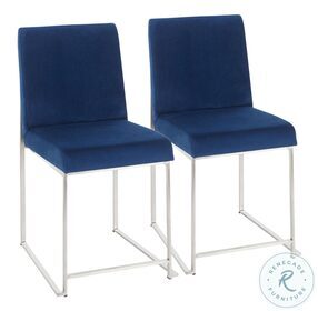 Fuji Blue High Back Velvet And Brushed Stainless Steel Dining Chair Set Of 2