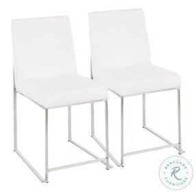 Fuji White High Back Velvet And Brushed Stainless Steel Dining Chair Set Of 2