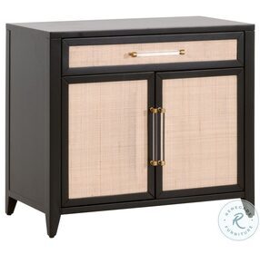 Holland Brushed Black Acacia And Natural Rattan Media Chest