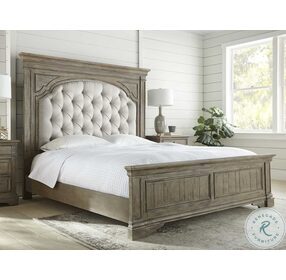 Highland Park Waxed Driftwood Upholstered King Panel Bed