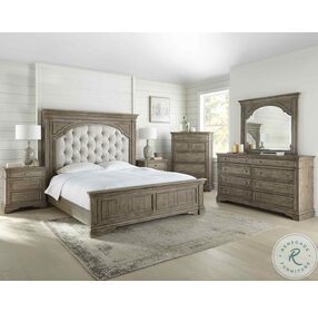Highland Park Waxed Driftwood Upholstered Panel Bedroom set