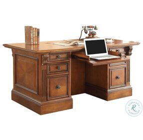 Huntington Antique Vintage Pecan Double Pedestal Executive Desk