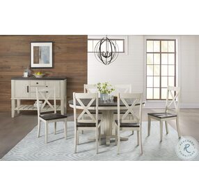 Huron Distressed Chalk Cocoa Bean Extendable Round Dining Room Set