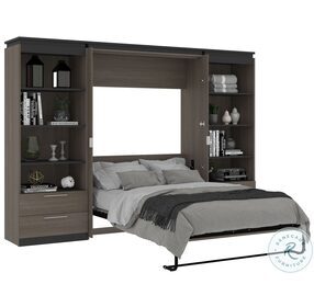 Orion Bark Gray And Graphite 118" Full Murphy Bed And 2 Shelving Units With Drawers