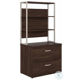 Hybrid Black Walnut 2 Drawer Lateral File Cabinet with Hutch