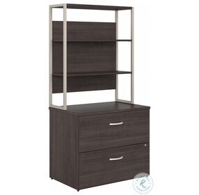 Hybrid Storm Gray 2 Drawer Lateral File Cabinet with Hutch