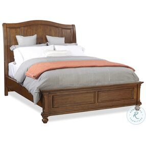 Oxford Whiskey Brown Queen Low Profile Sleigh Bed