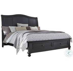 Oxford Rubbed Black King Sleigh Storage Bed