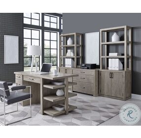 Platinum Gray Linen Open Shelves 60" Home Office Set