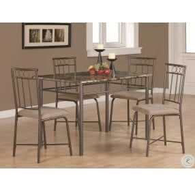 1029 Cappuccino Marble and Bronze Metal 5 Piece Dining Set