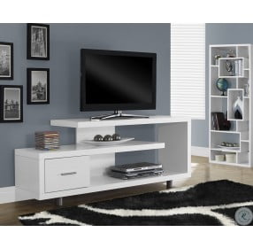 White Hollow-Core TV Console Wiht 1 Closed Storage Drawer