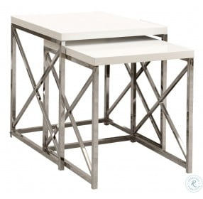 3025 Glossy White / Chrome Metal 2Pcs Nesting Tables