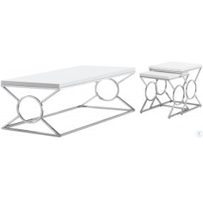 Glossy White and Chrome Metal Occasional Table Set