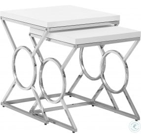 Glossy White and Chrome Metal Nesting Table Set of 2