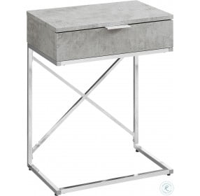 Grey Cement and Chrome 24" Drawer Accent Table