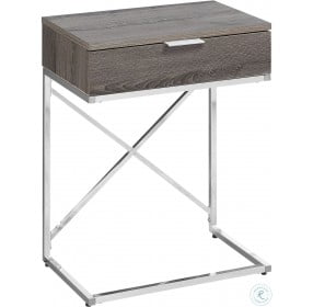 Dark Taupe and Chrome Metal 24" Storage Accent Table