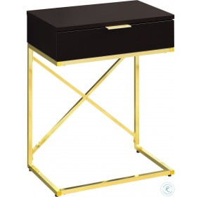 Cappuccino and Gold Metal 24" Storage Accent Table