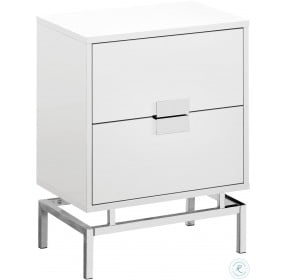 Glossy White and Chrome 24" Storage Accent Table