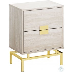 Beige Marble and Gold 24" Storage Accent Table