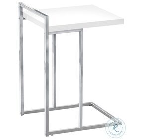 3636 White And Chrome Metal 25" C Shaped Accent Table