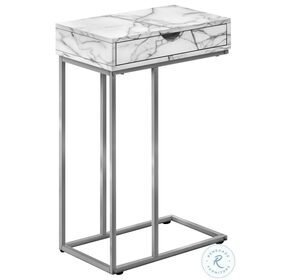 3772 White Marble and Silver Metal 25" Accent Table