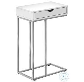 3774 White and Silver Metal 25" Accent Table