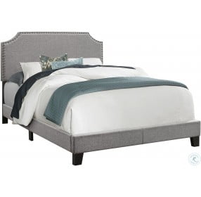 5925F Gray Linen Full Upholstered Bed with Chrome Trim