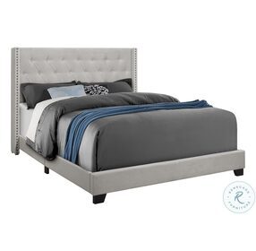 5985Q Light Grey Velvet Queen Upholstered Panel Bed