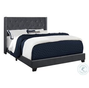 5986Q Dark Grey Velvet Queen Upholstered Panel Bed