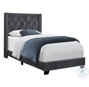 5986T Dark Grey Velvet Twin Upholstered Panel Bed