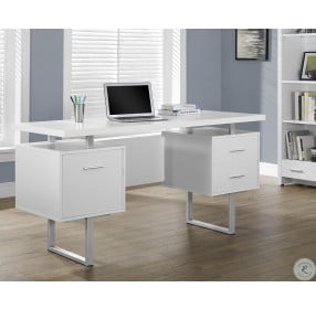 White Hollow-Core/Silver Metal Office Desk